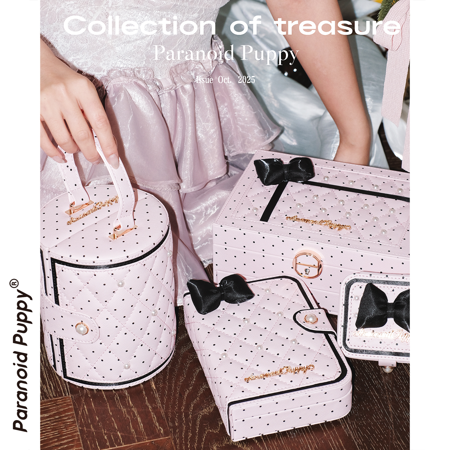 首饰盒/箱 原创小众粉色波点蝴蝶结法式少女心首饰盒大容量收纳箱