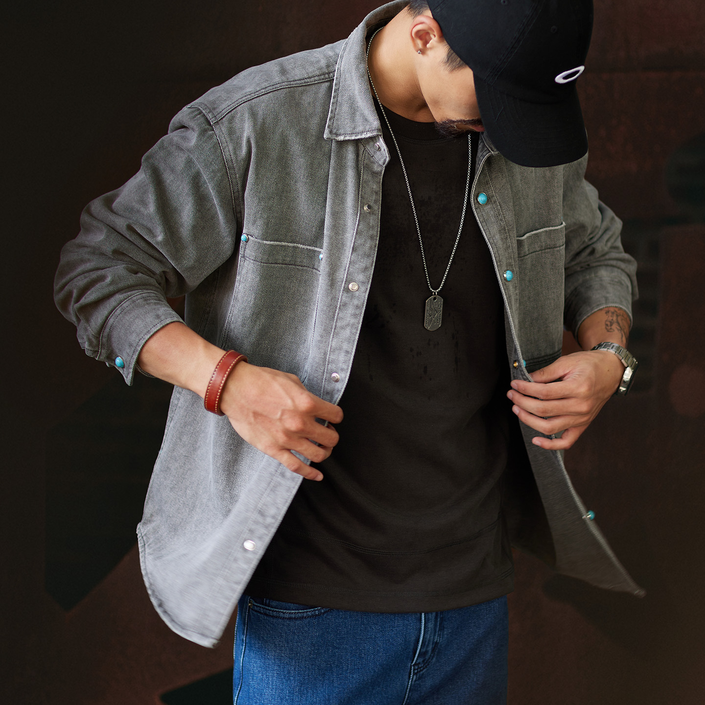 美式复古水洗工装牛仔衬衫男2025秋季新款宽松纯棉长袖衬衣外套潮