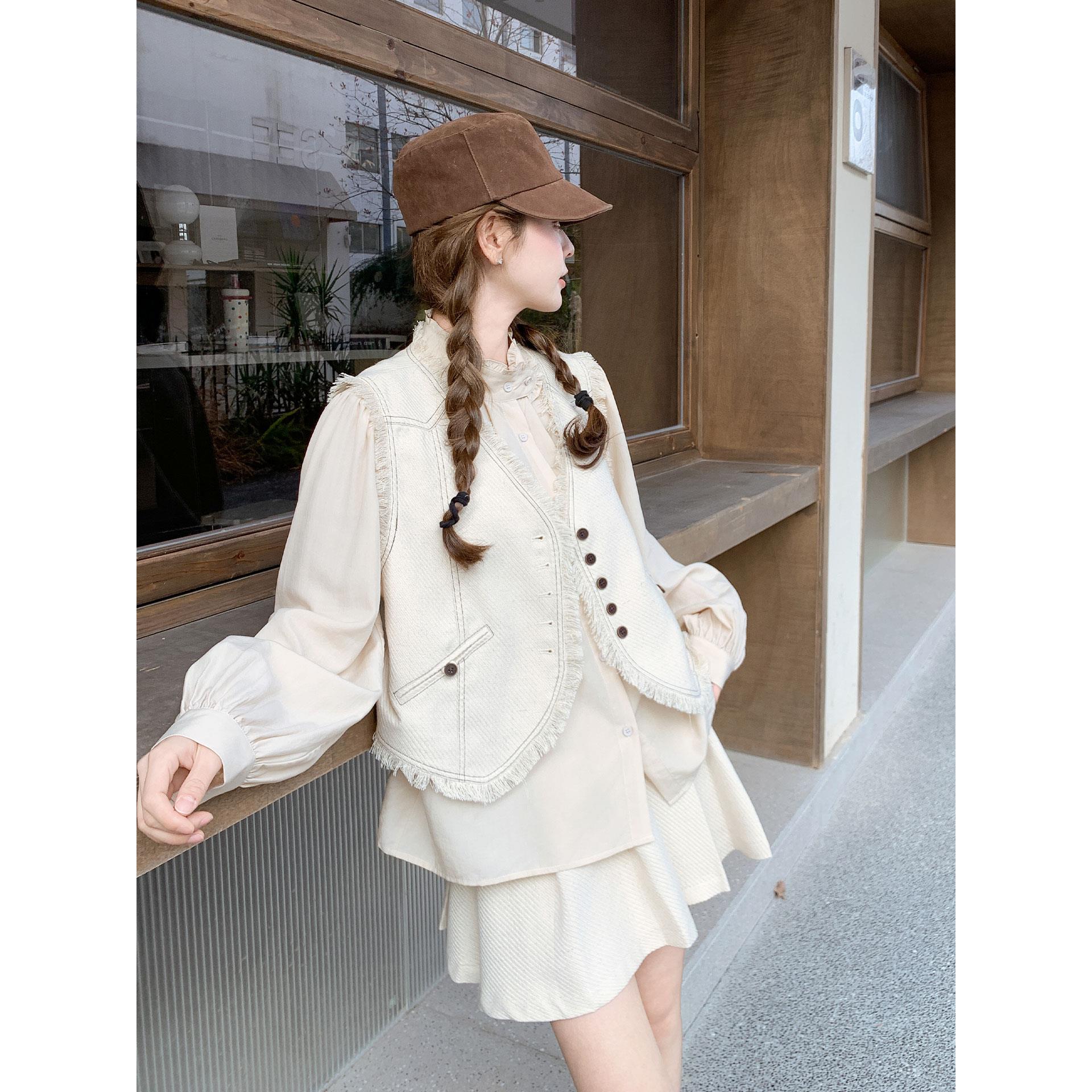 VOCKOO官方小香风流苏马甲百褶裙套装2025新款女春秋甜酷风小个子