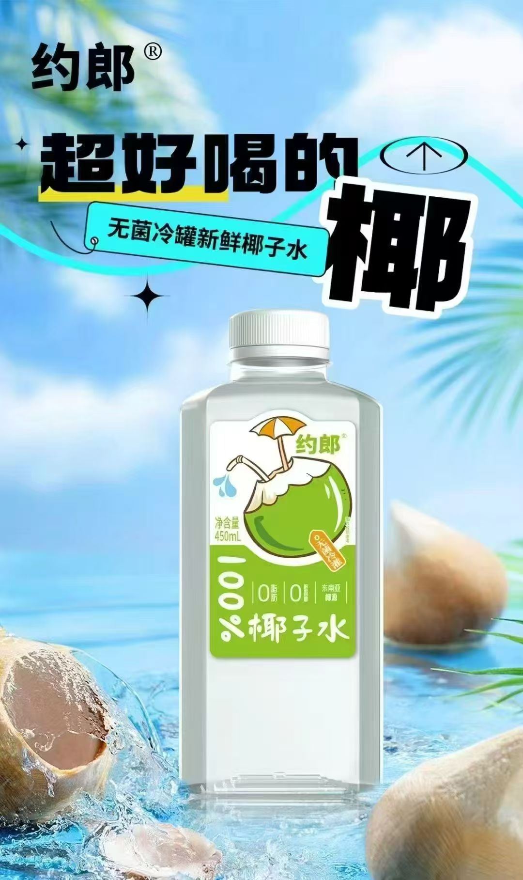 百分百椰子水450ml每瓶无菌饮料果汁饮品天然椰子小众高颜值饮品