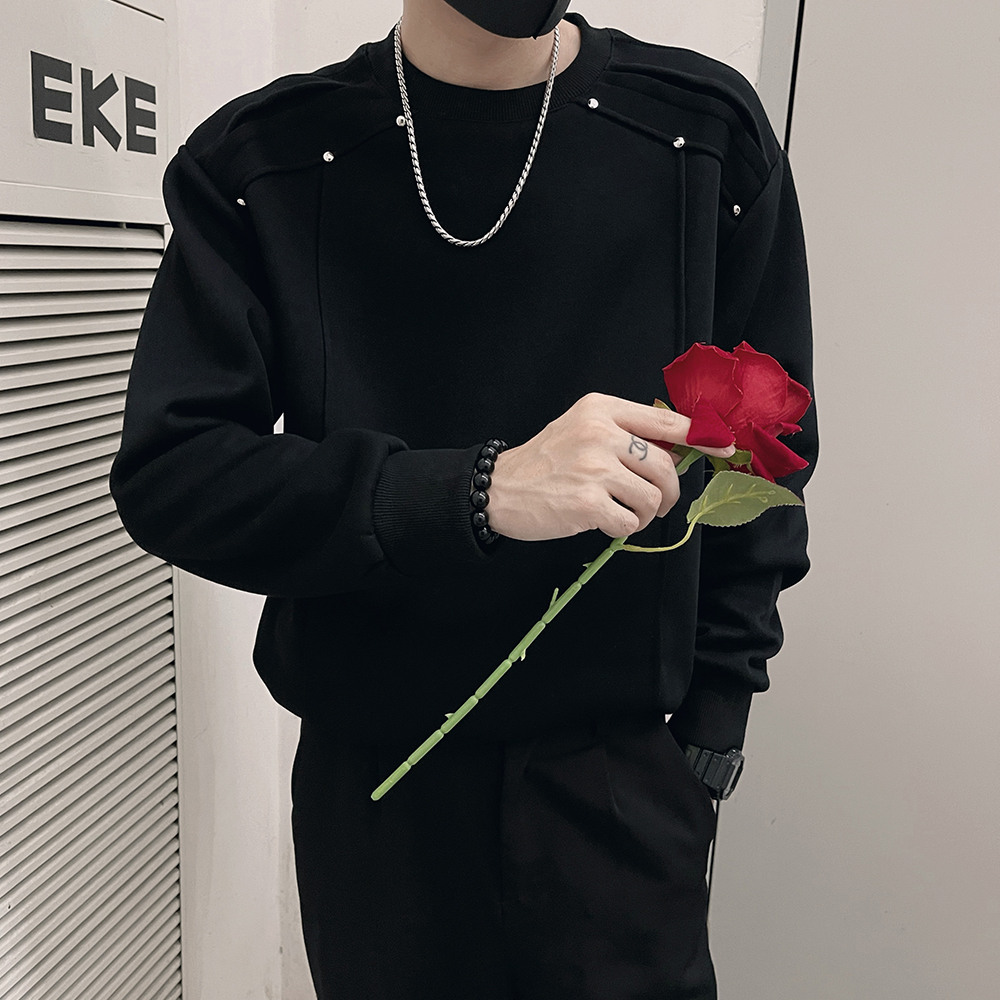 男士卫衣秋季2025新款高级感痞帅解构拼接圆领长袖打底衫男装外套