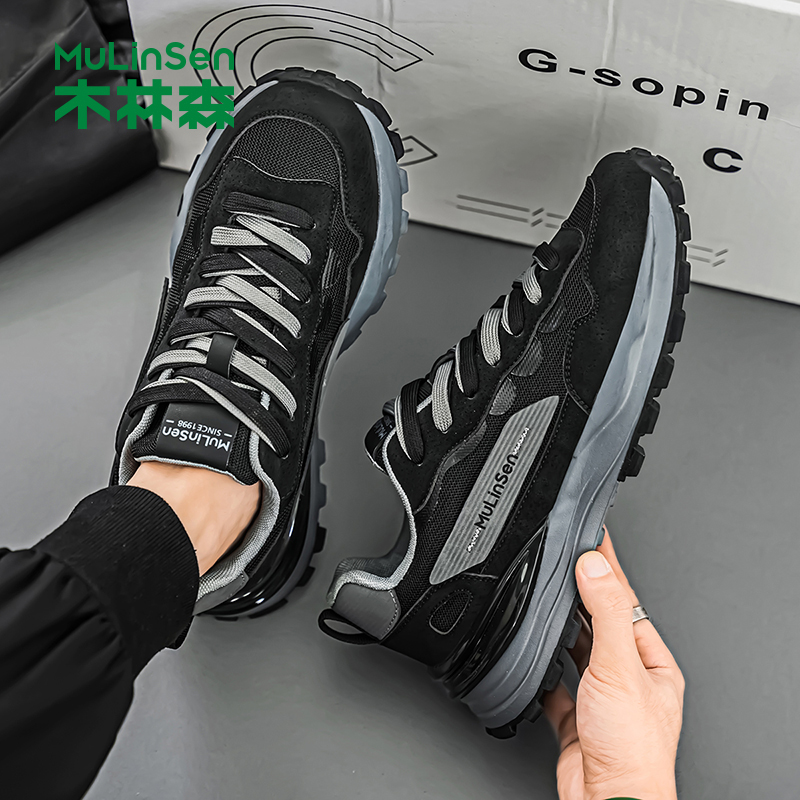 木林森男鞋2025新款秋季网面透气休闲运动鞋男士耐磨阿甘老爹潮鞋