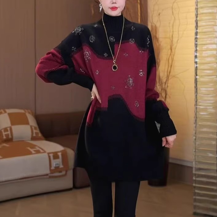 秋冬高端时尚轻奢高级感重工提花烫钻洋气百搭针织毛衣打底衫上衣