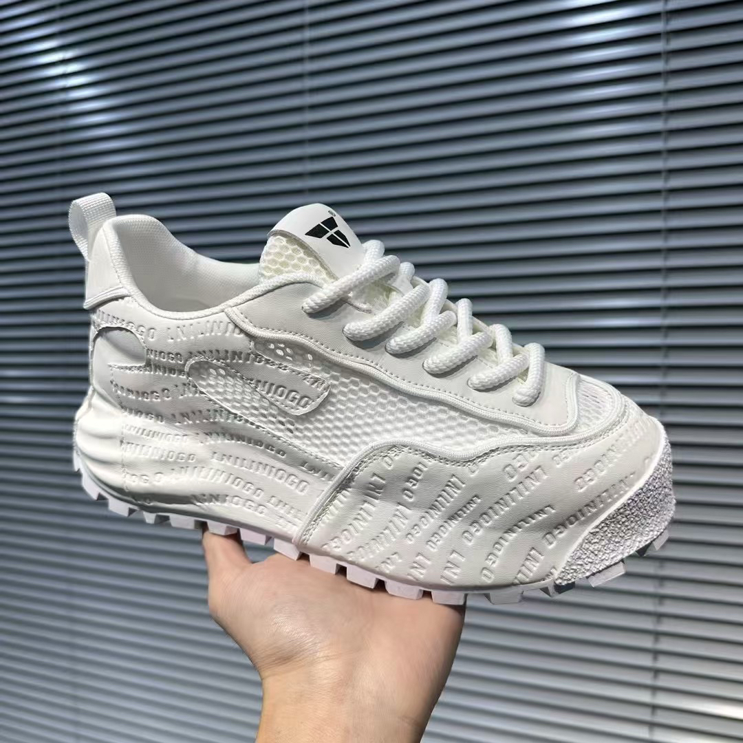 潮牌男鞋秋季新款低帮皮面舒适休闲厚底增高韩版系带百搭网红鞋男