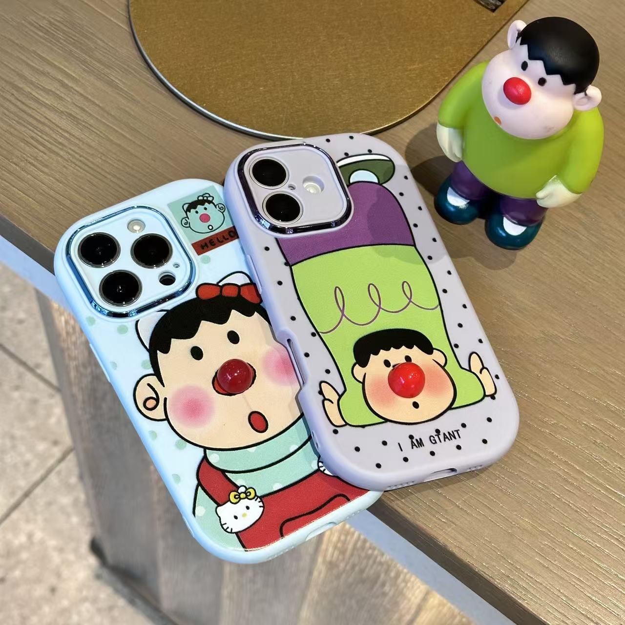 红鼻子胖虎适用苹果17promax金属框小胖妹iPhone16手机壳15卡通14