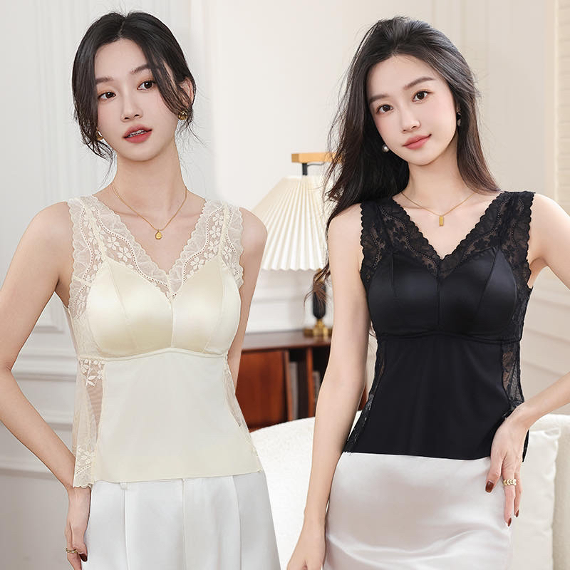 新款蕾丝刺绣美背一体内衣修身时尚免穿内衣背心性感吊带背心