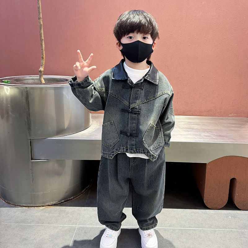 男童春季套装2025新款儿童春秋帅气牛仔两件套男孩时髦洋气外套潮