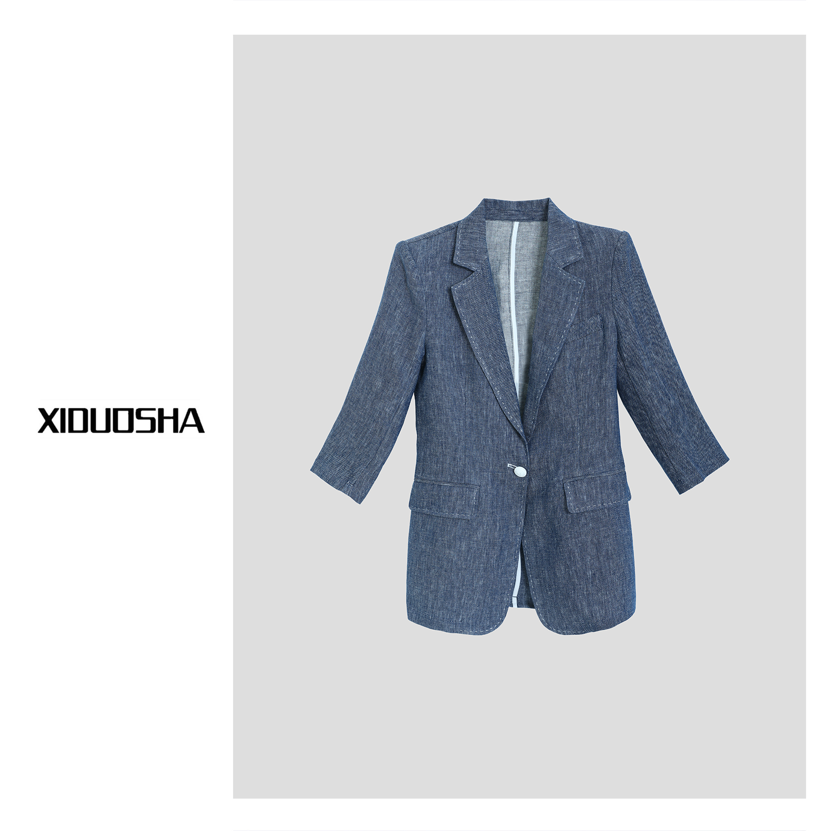 XIDUOSHA/喜朵莎收藏款亚麻牛仔色显瘦西装外套XDS1272