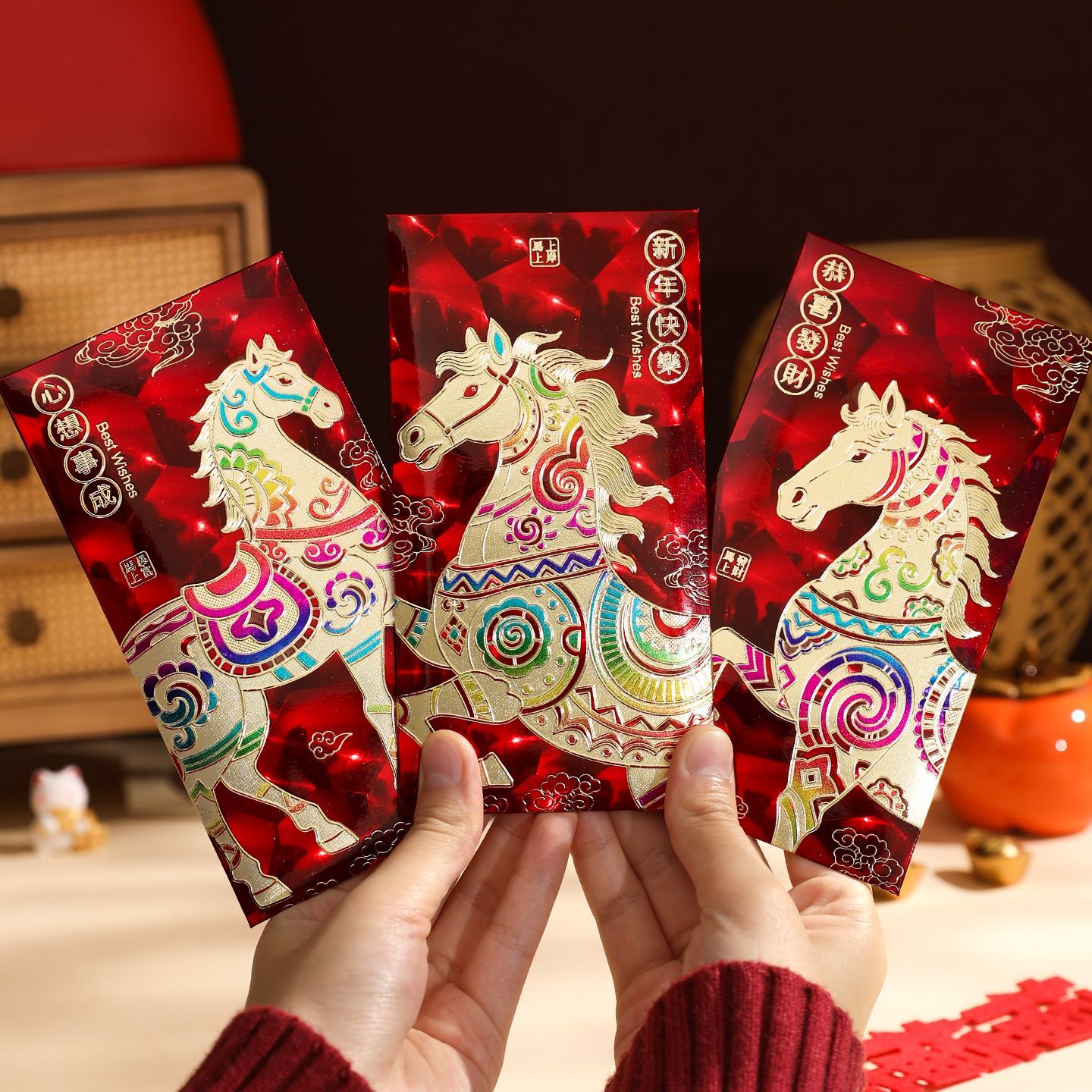 2026马年新款3D猫眼加硬加厚春节大号通用高档创意利是红包袋封袋