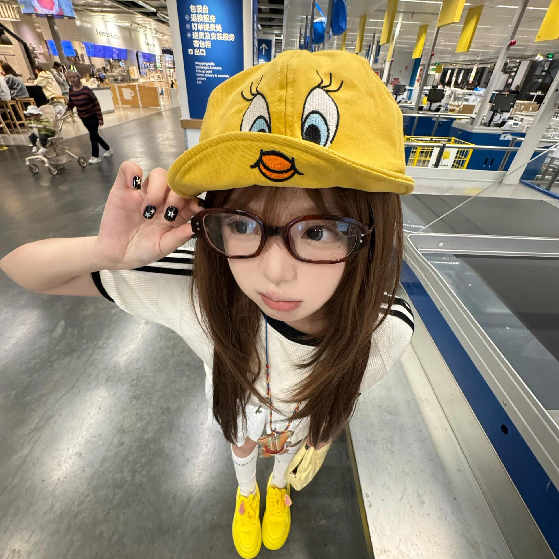 韩国崔弟翠儿2025新款小黄鸭帽子棒球帽遮阳帽翻檐鸭舌帽女