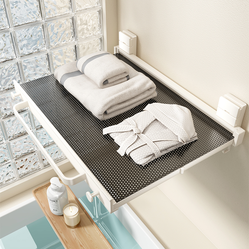 优勤卫生间毛巾架吸盘折叠伸缩浴巾置物架子免打孔浴室放衣服挂杆