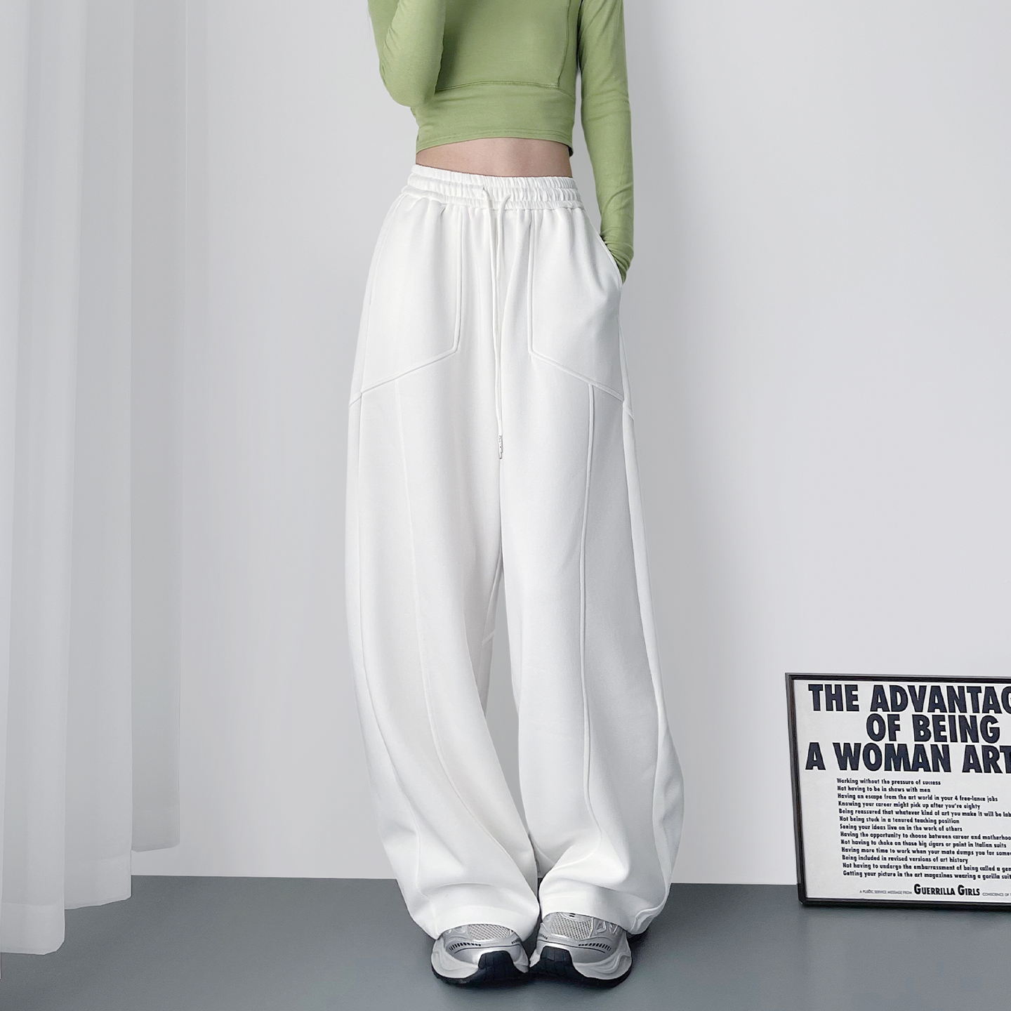 高腰抽绳显瘦松弛感阔腿裤女秋季新款大码胖mm慵懒风遮肉运动裤子