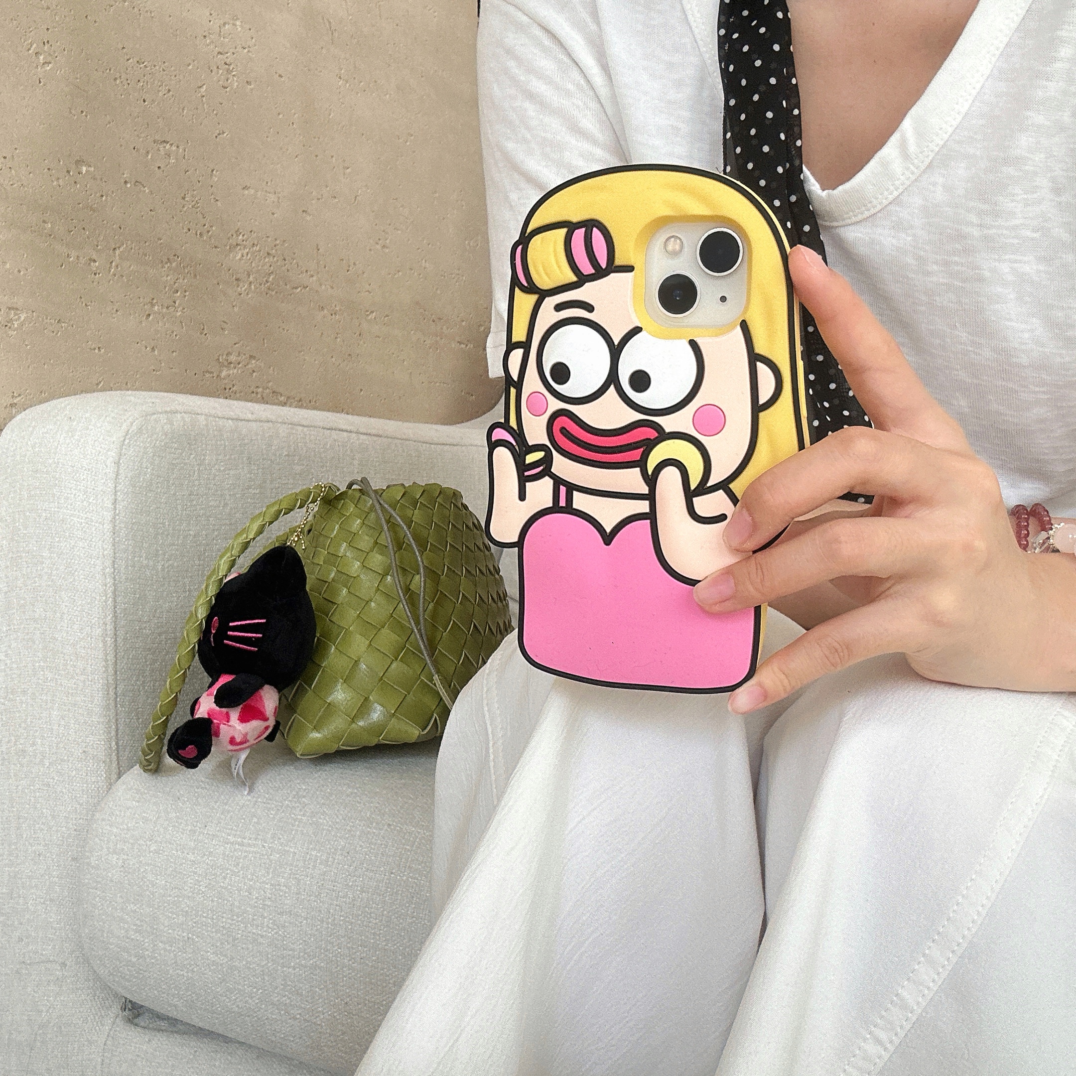 苹果|化妆女孩可爱适用iPhone16卡通女款ins创意防摔立体软硅胶壳