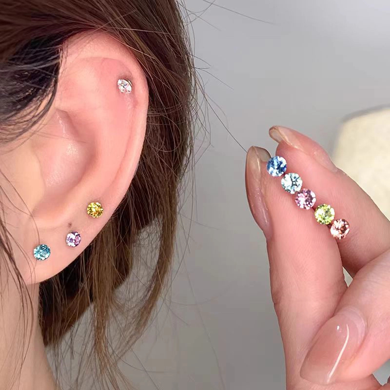 钛钢耳饰 4mm华子耳钉（拍一发俩对）超闪时尚百搭耳蜗钉耳骨钉爆闪