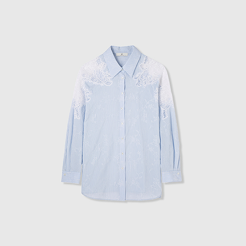 【多元蕾丝】HPLY荷比俪夏拼接通勤廓形条纹舒适衬衫HYF26630468