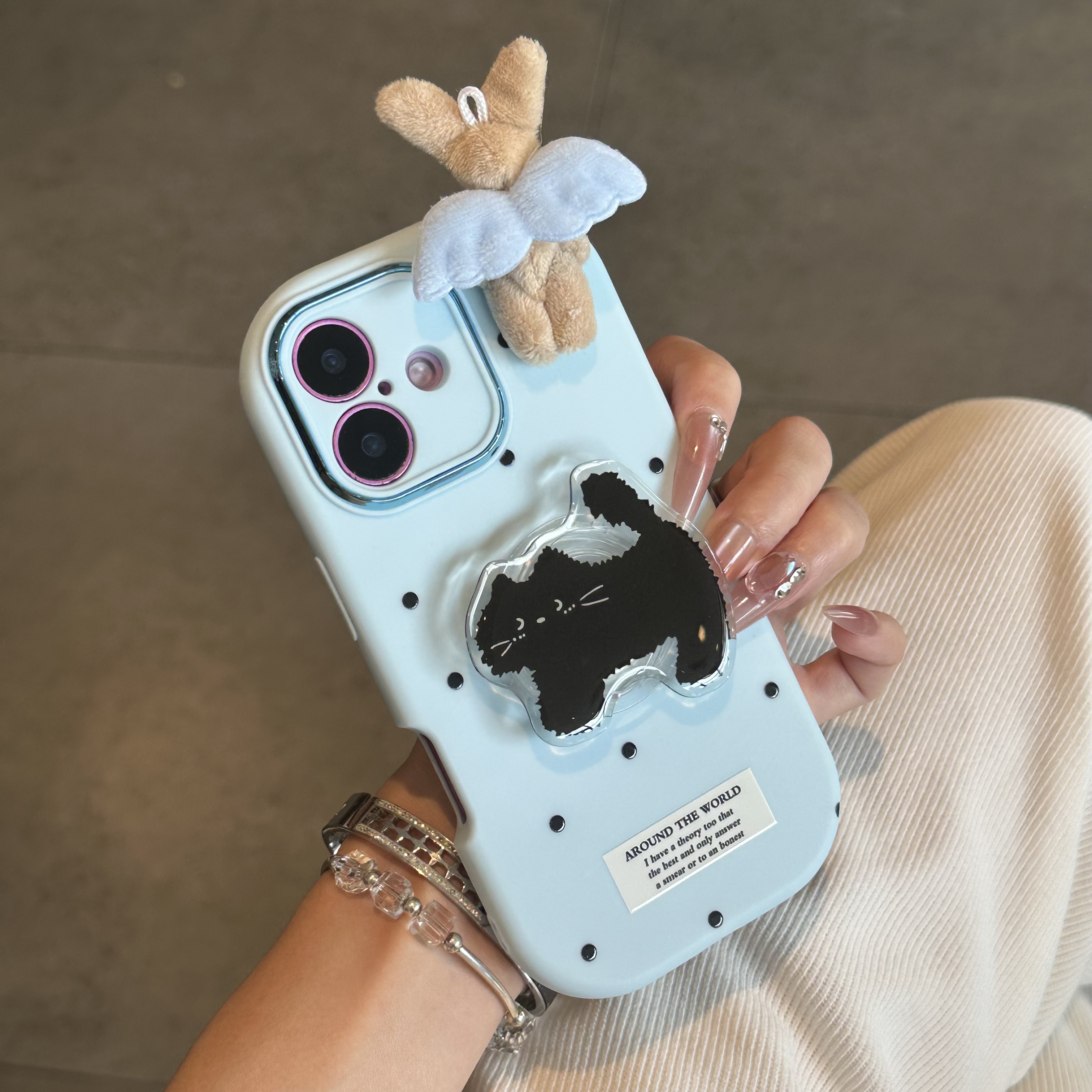 欧克里里波点小兔贴件黑猫支架适用苹果17/16手机壳华为vivo小米