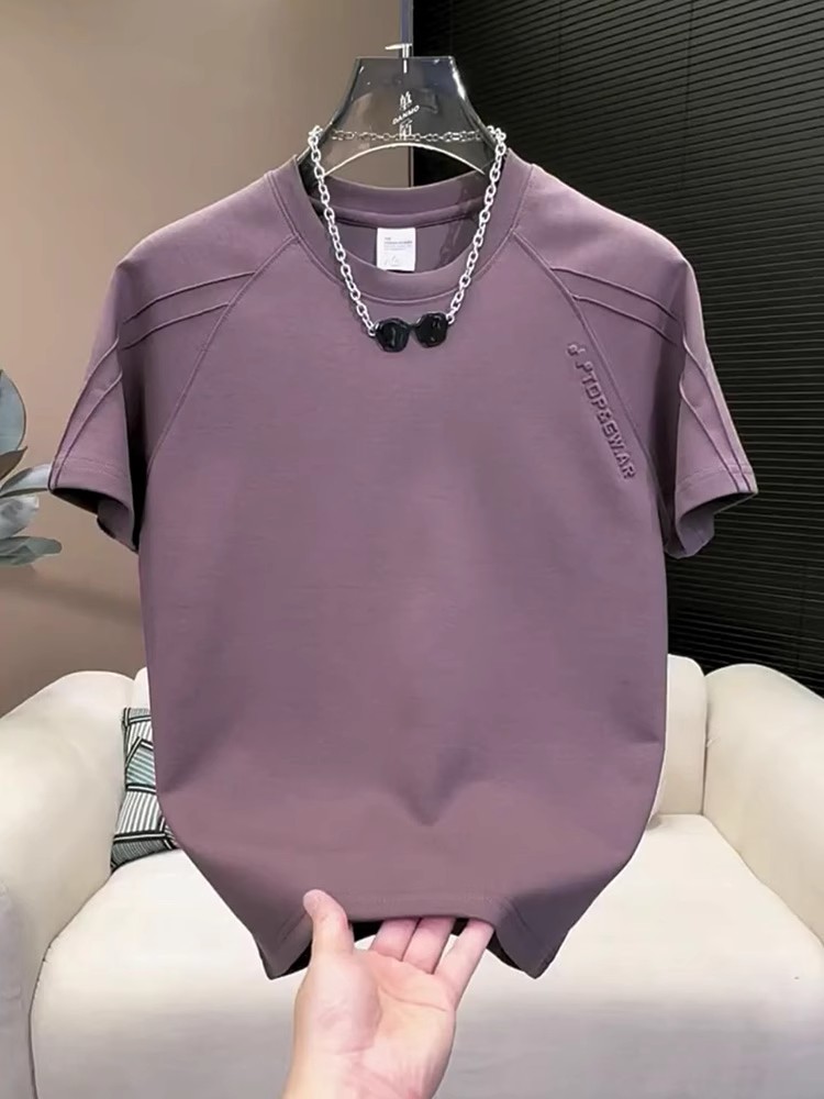 男士2025夏季新款纯色简约时尚半袖潮流青年气质高级感短袖T恤衫