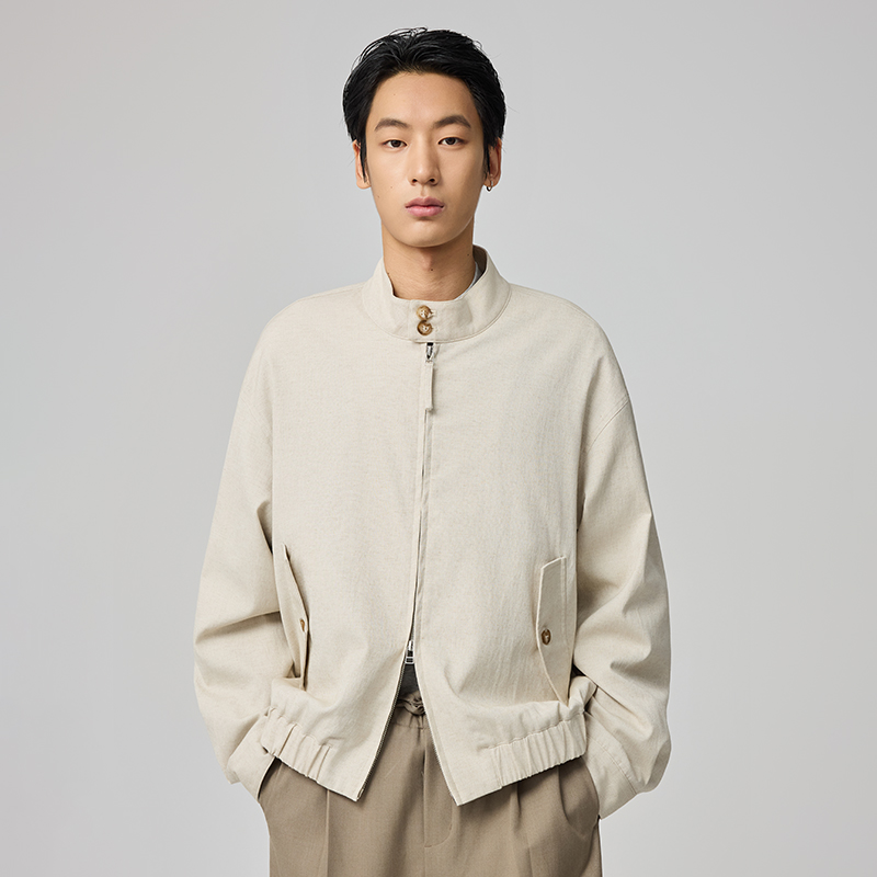 WHIMNOTION25AW「进口亚麻哈灵顿」夹克计划老钱极简休闲立领外套