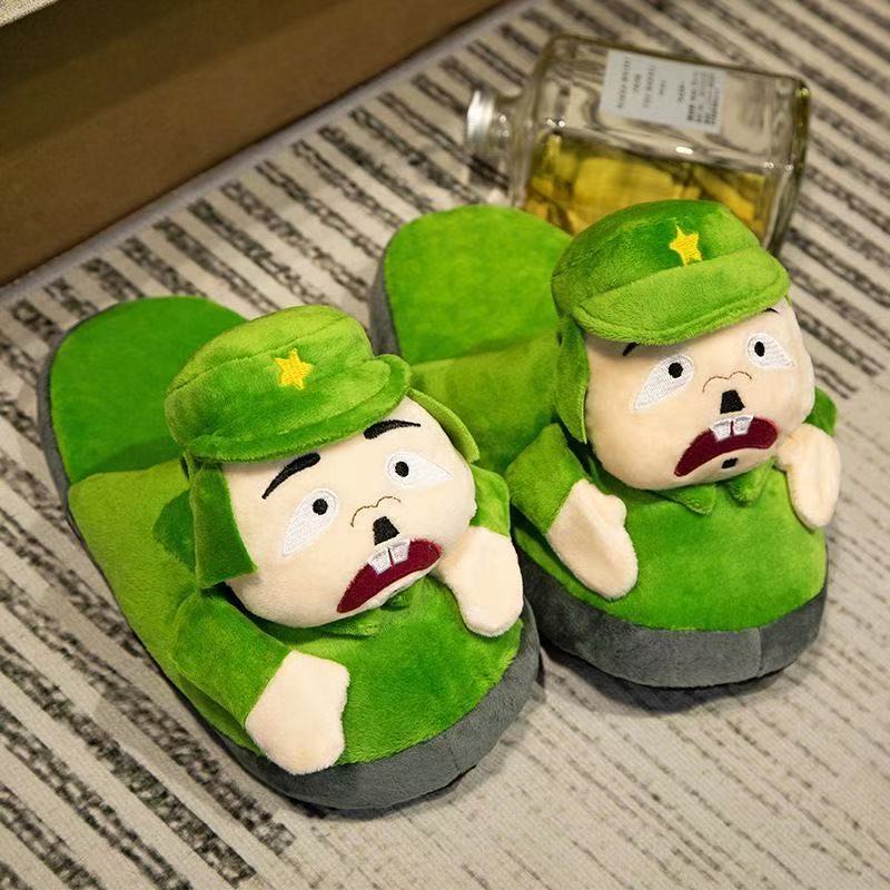 八嘎拖鞋小兵八嘎棉拖鞋举起手来道歉小胖兵鞋摆手创意棉鞋