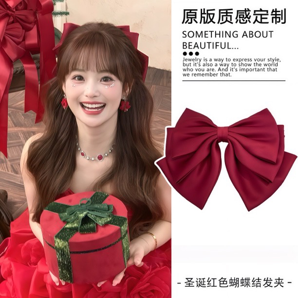 气质红色超大蝴蝶结发夹后脑勺发卡订婚头饰结婚敬酒服发饰头花女