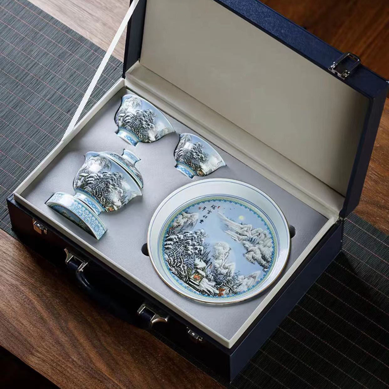 景德镇陶瓷雪景茶杯单盖碗套装家用功夫茶具泡茶器轻奢送人礼盒装