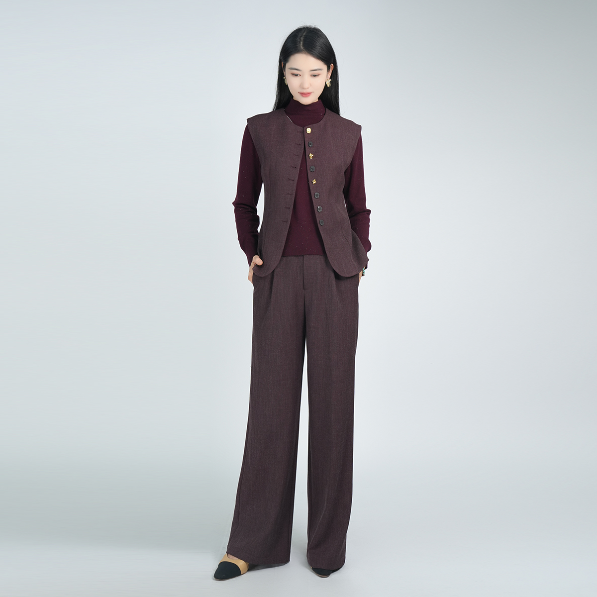 浒城古娘秋季气质新款舒适显瘦时尚女套装WH05006804+WK05006804