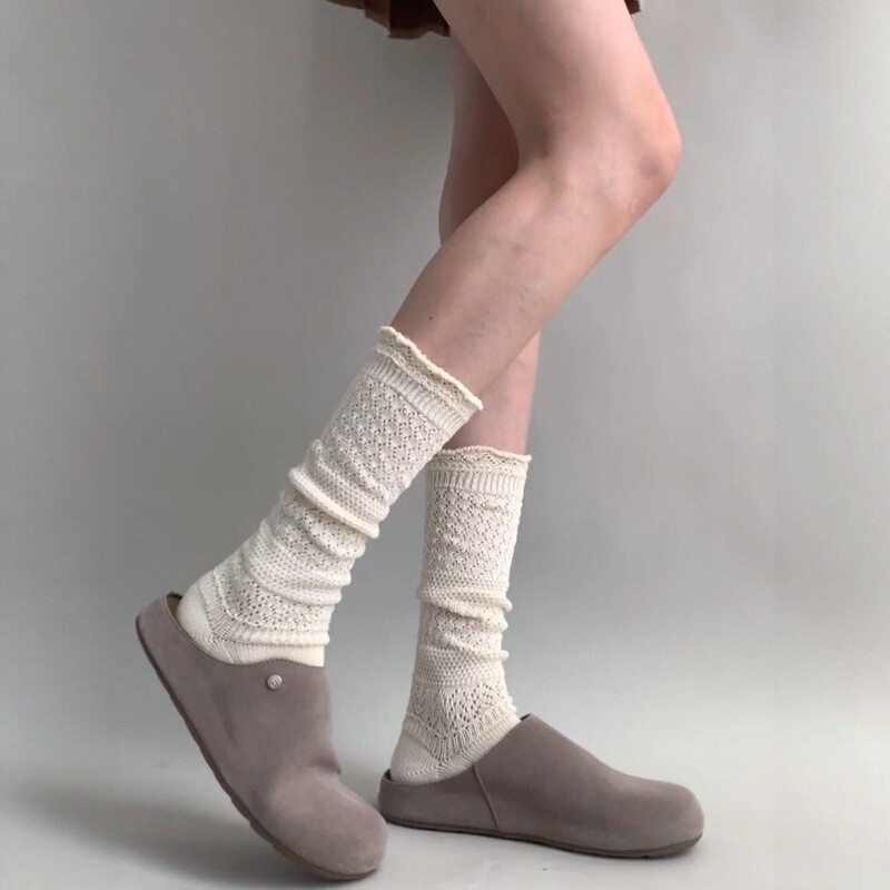 小众镂空小腿袜芭蕾风堆堆袜女春秋长筒袜子波西米亚风木耳花边