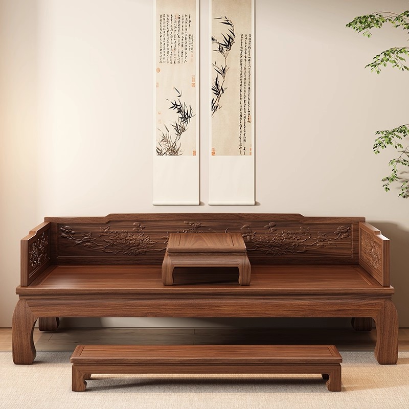 【花鸟雕罗汉床】新中式家具实木客厅沙发双椅位实木网红家具