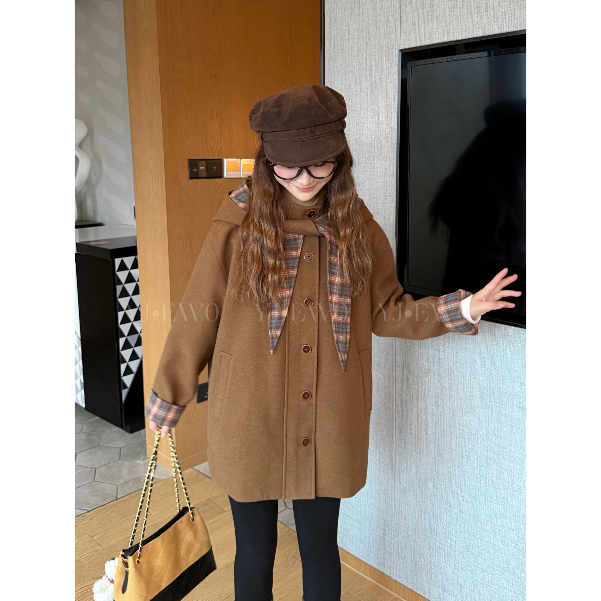 【小爽小个子】冬季洋加棉气中长款宽松韩版百搭毛呢外套-8712