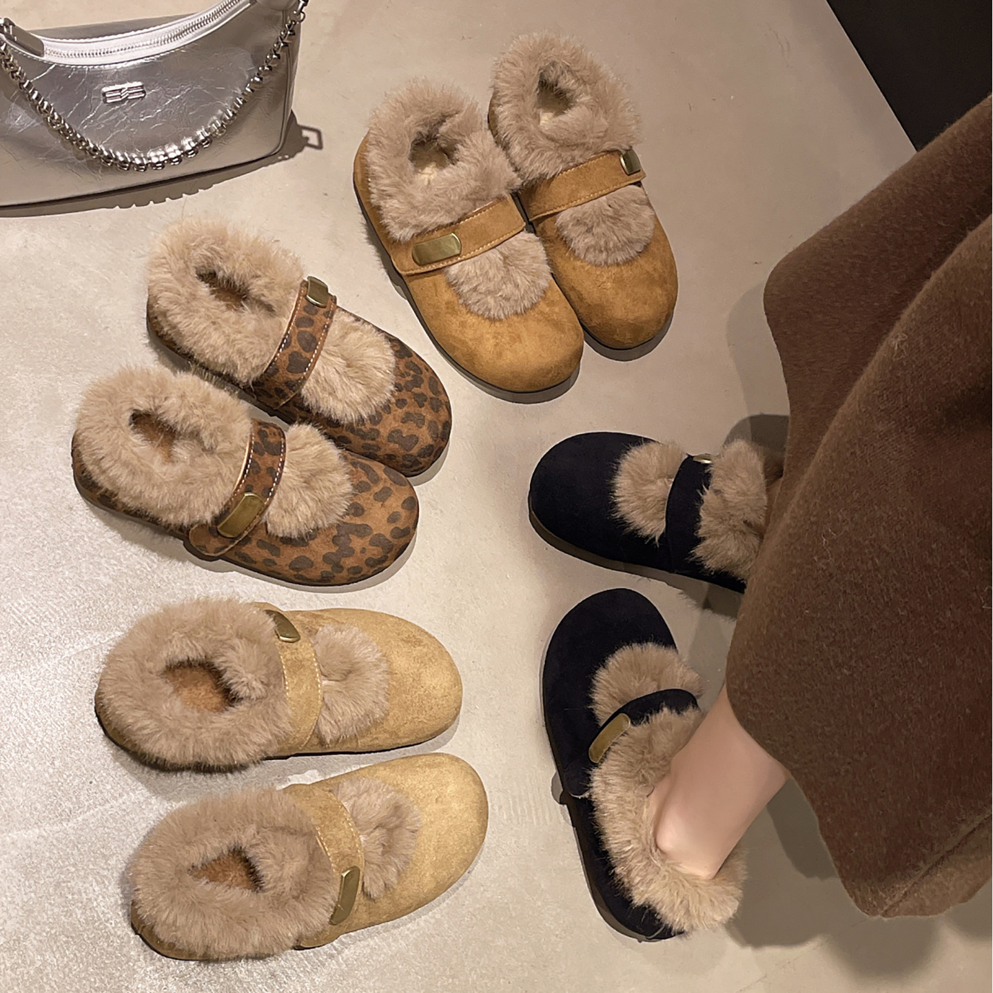 加绒保暖内增高厚底防滑毛毛棉鞋女冬外穿2025新款软底复古勃肯鞋