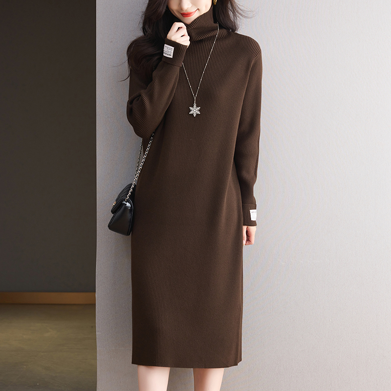 高领针织连衣裙轻奢高级感冬天配大衣的毛衣裙长款气质显瘦打底裙