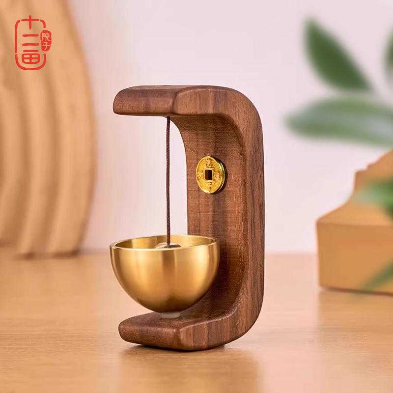 磁吸木质多巴胺风铃吸门式入户门铃新中式商铺进门提醒装饰