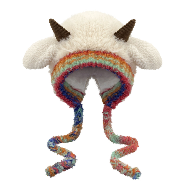 可爱小羊耳朵亲子款针织毛线帽子女秋冬季双层加绒保暖韩版包头帽