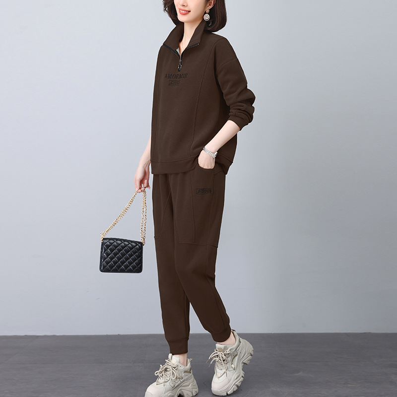 加绒卫衣套装女秋冬2024新款时尚宽松减龄中年妈妈休闲运动两件套