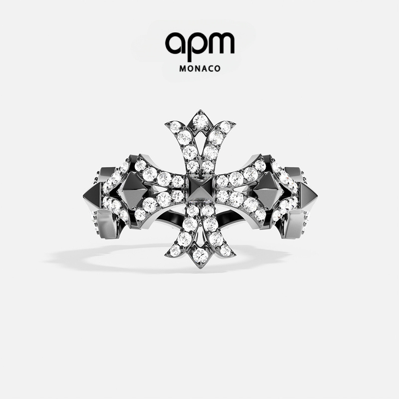 APM Monaco 深灰色个性十字架戒指饰戒指饰品生日礼物小众高级感
