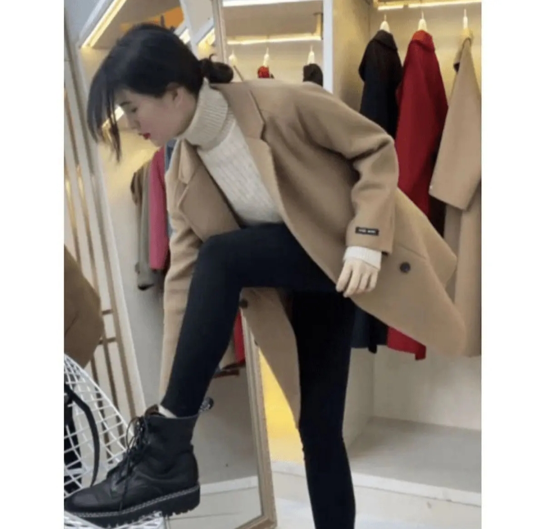 秋冬女中长款双面毛呢外套显瘦百搭高级感时尚休闲风
