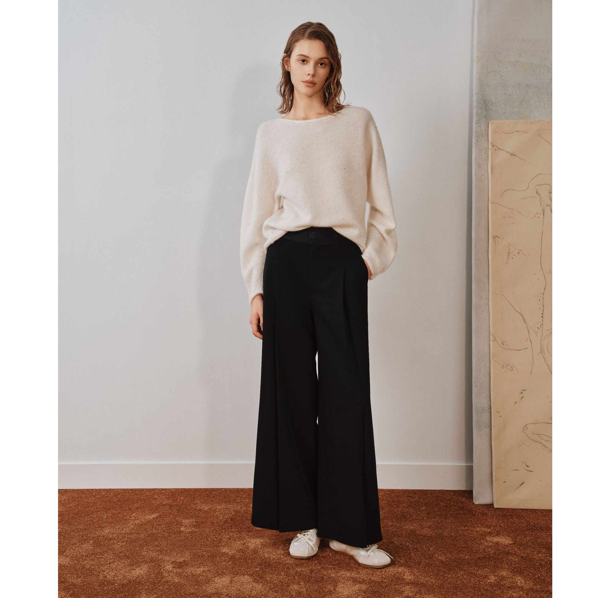 senkni/圣可尼休闲简约百搭纯色打底圆领宽松套头毛衫S130209OG