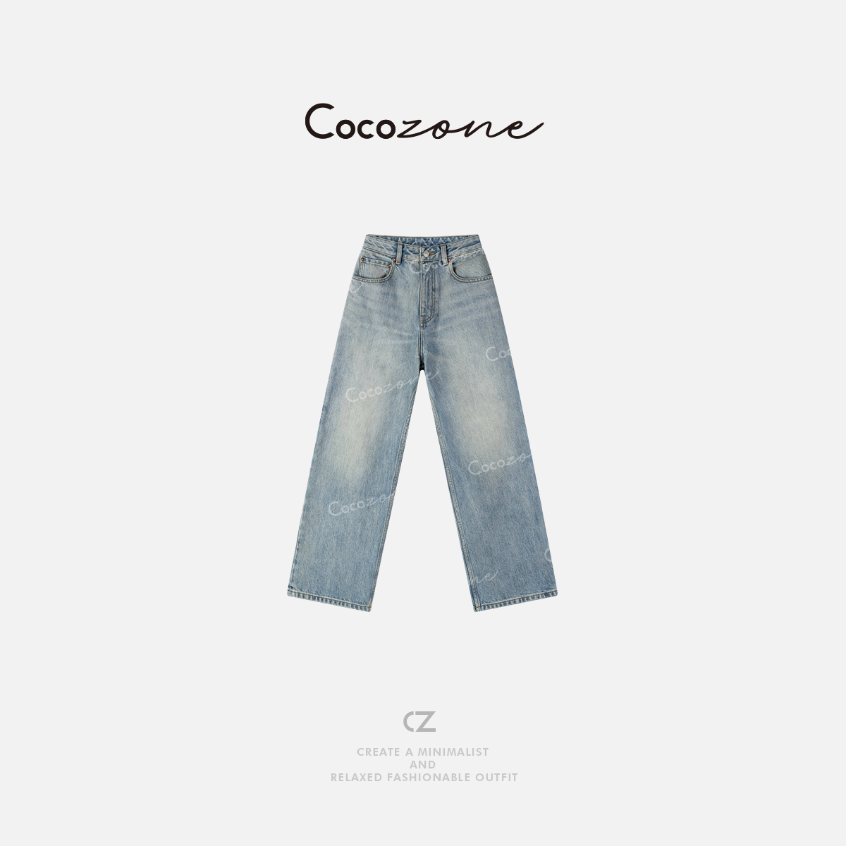 COCO ZONE 刘一一 “牛津裤”100棉水洗牛仔裤显瘦直筒裤ACD1A0037