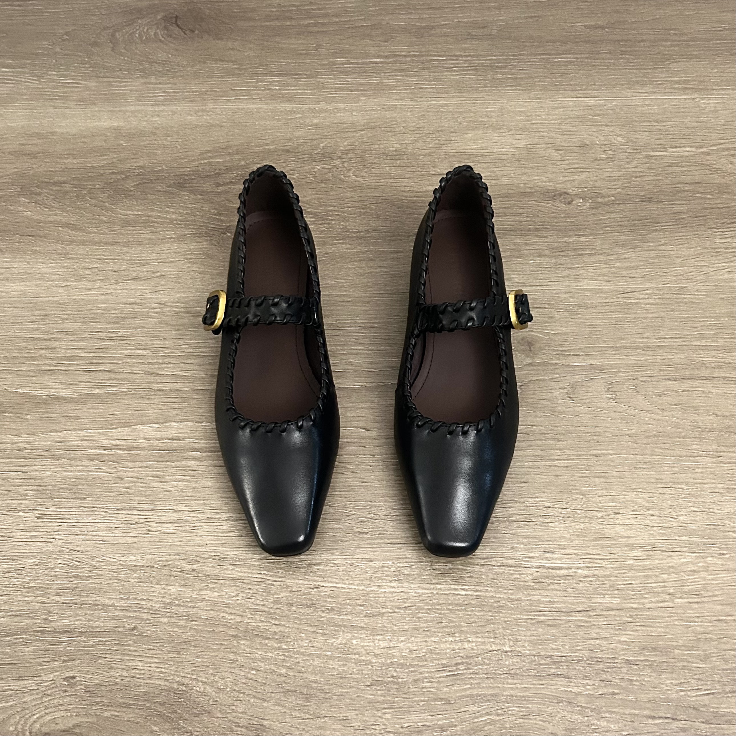 Dannyfrey复古文艺风方头通勤内增高编织一字带软皮软底玛丽珍鞋