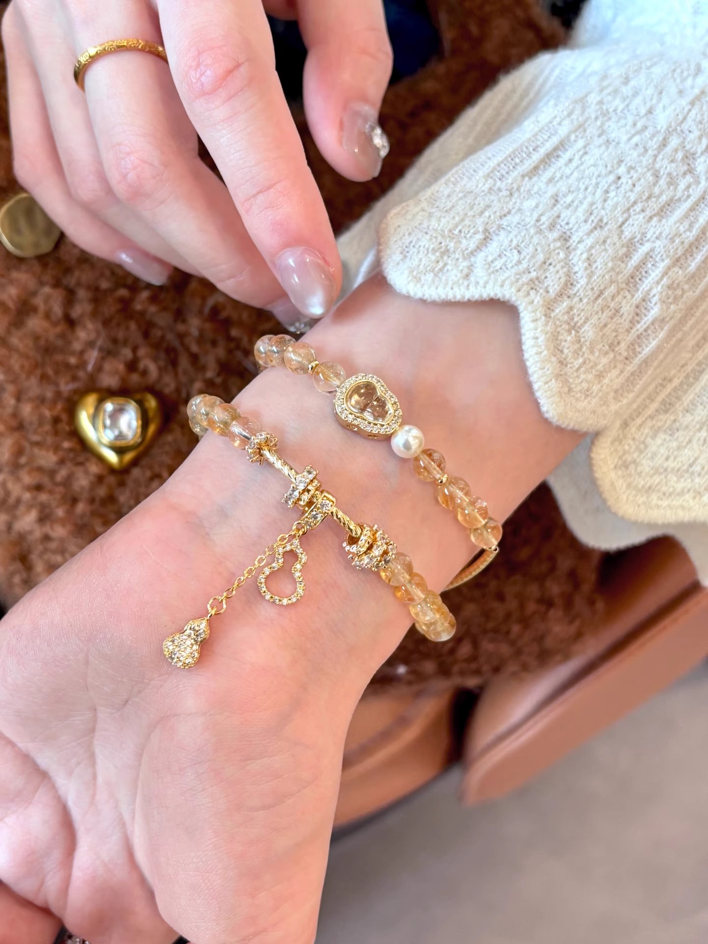 合金仿水晶手链 天然黄水晶葫芦串珠手链女款轻奢小众高级感手串