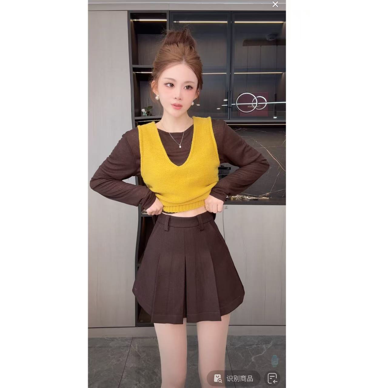 曼曼【秋冬公式】韩版显瘦百搭百褶裙半身裙25326#