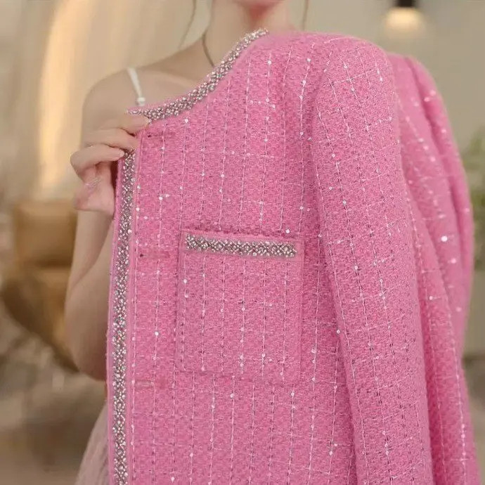 直播爆款2025秋季新款时尚洋气通勤百搭小香风气质短外套镶钻