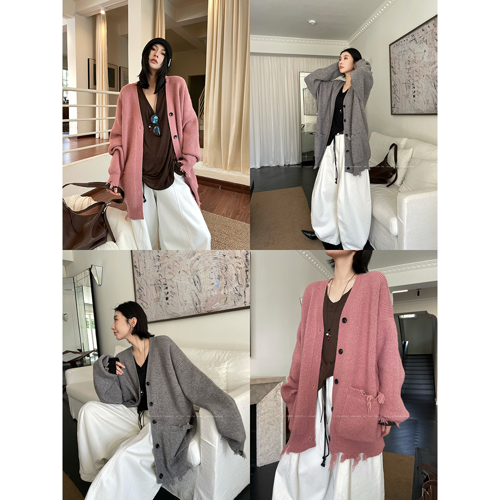 JCCC影子【侵蚀静织】两色毛边慵懒大口袋毛衣开衫JE4DNS10