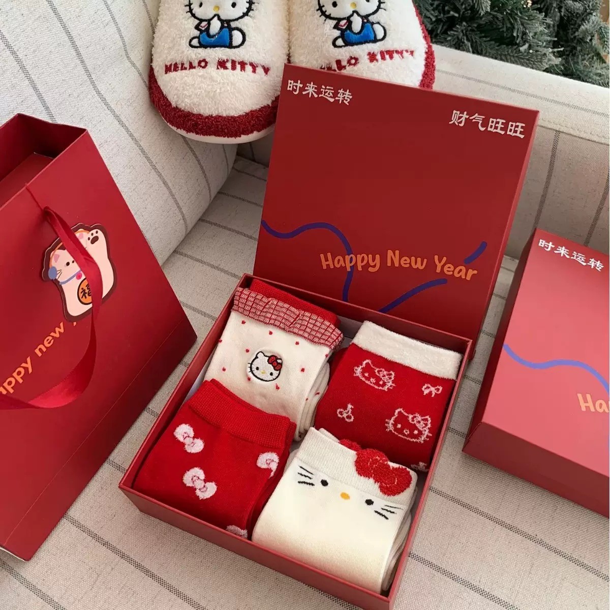 本命年红袜子礼盒圣诞礼物纯棉堆堆袜女士冬天袜子保暖红色袜子