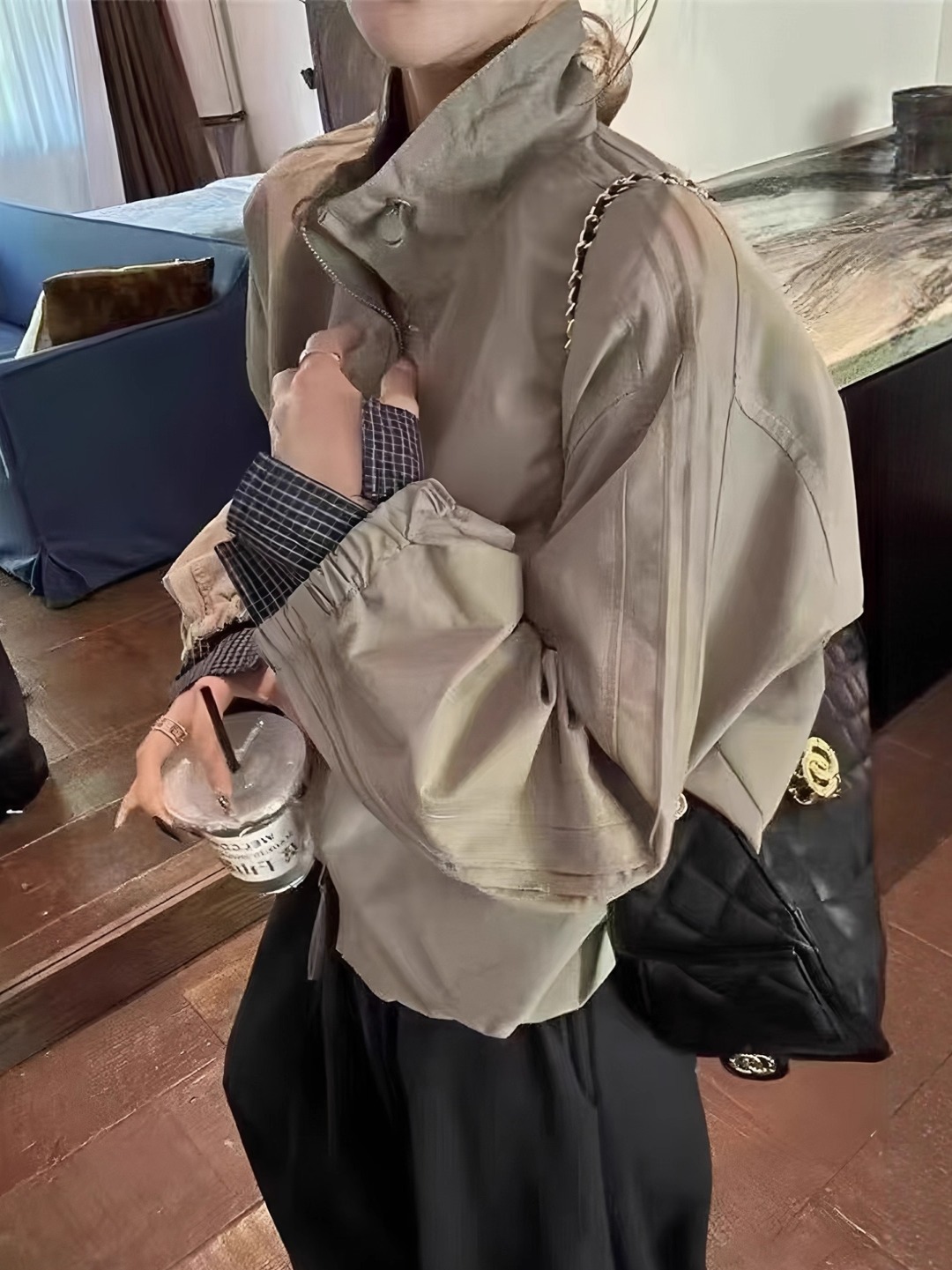 欧洲立领格子拼接棒球服短外套女2025秋季新款时尚百搭夹克上衣潮