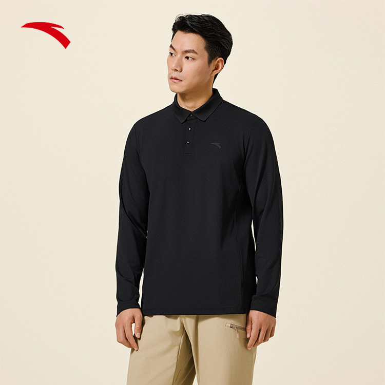 新春好礼安踏速干长袖POLO翻领运动T恤男秋季经典弹力合身套头衫