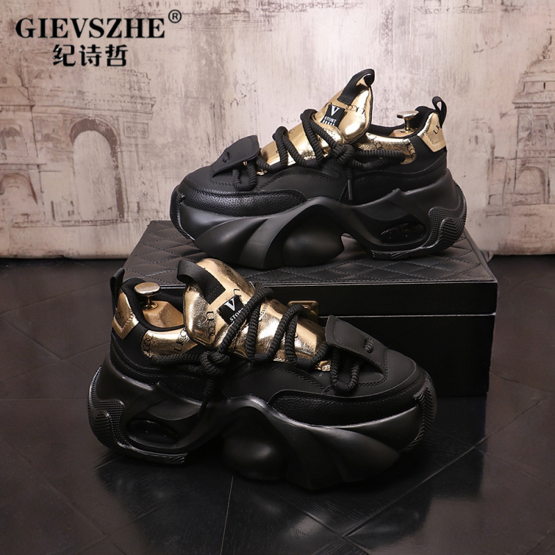 【大尺码气垫底】纪诗哲冬季保暖加绒男鞋厚底增高老爹鞋白色松糕鞋