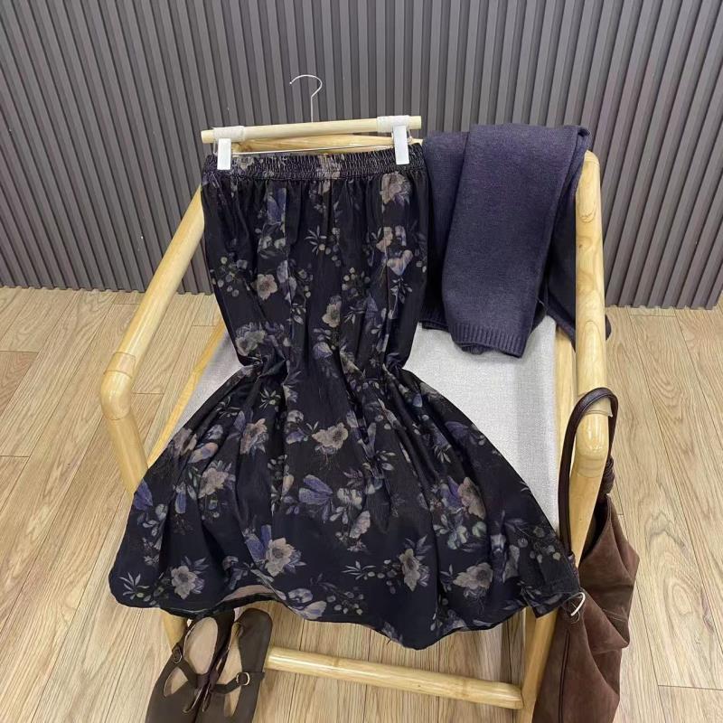 早秋高腰纯棉印花半身裙复古文艺宽松百搭中长款A字裙女Q99916