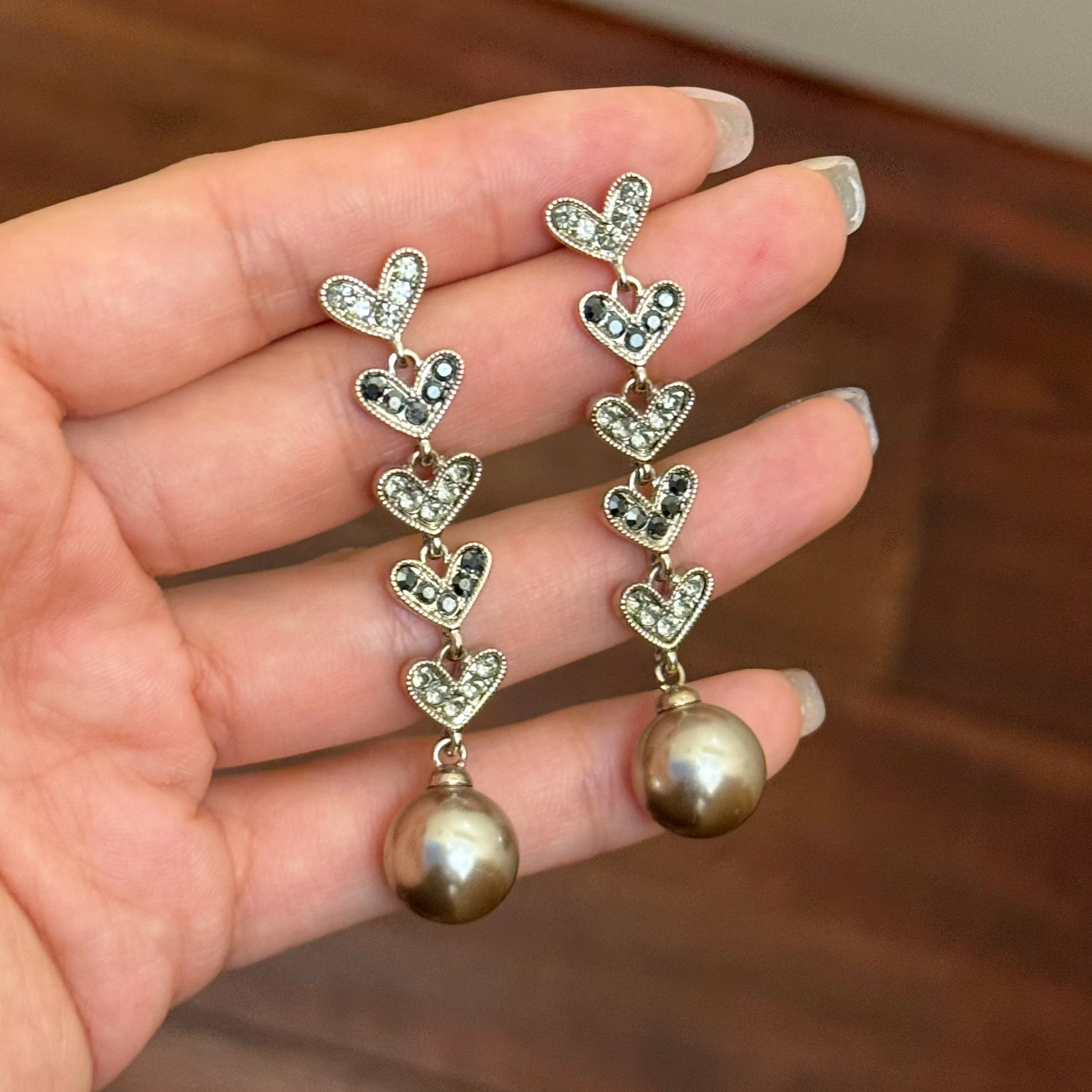 铜合金合成锆石耳饰 E0693 东大门定制爱心流苏气质女神耳环