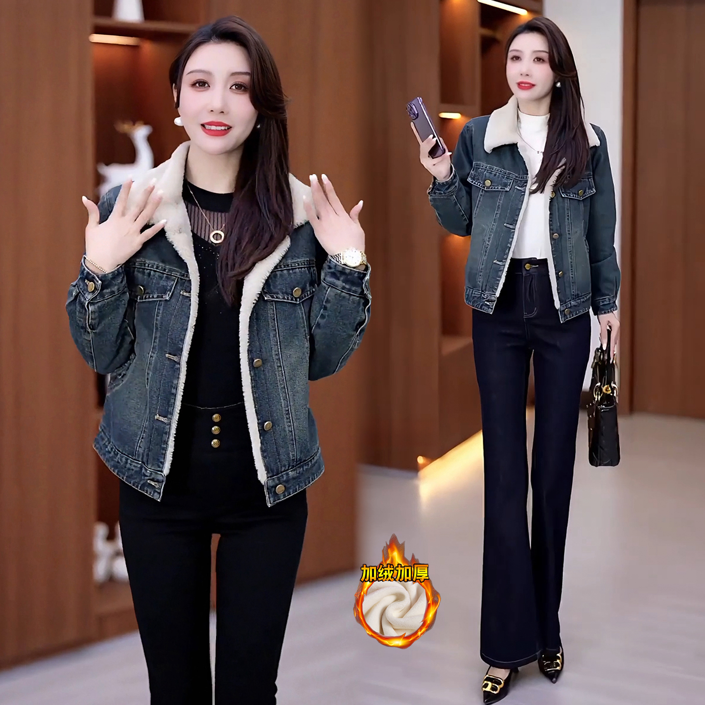 复古加绒加厚牛仔短外套女2025冬季新款小个子百搭保暖显瘦棉衣潮